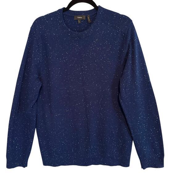 Theory Men’s‎ Valles Cashmere Crewneck Donegal Sweater Navy Tweed Large Raglan - Picture 1 of 13